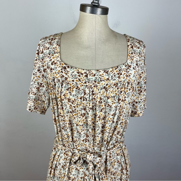 Reformation Jeans Square Neck Floral Tie Waist Dress - Picture 3 of 8